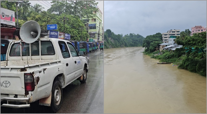 বান্দরবানে টানা বৃষ্টি, পাহাড় ধসের শঙ্কায় মাইকিং